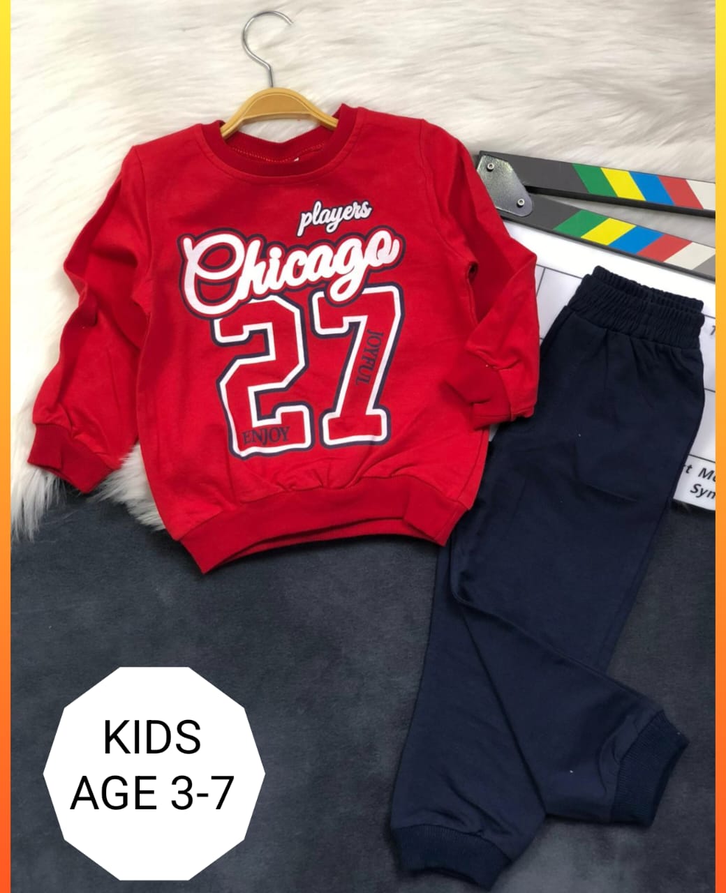 RED SWEATER CHICAGO 2PIECE KIDS SET KB0013