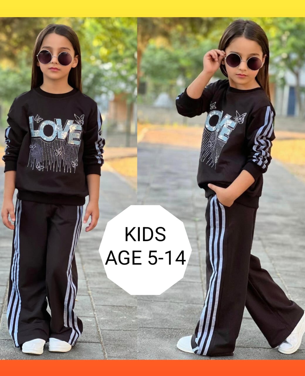 GIRLS LOVE WITH DENIM SIDE STRIPE LONG 2PIECE TRACK SET KG0032