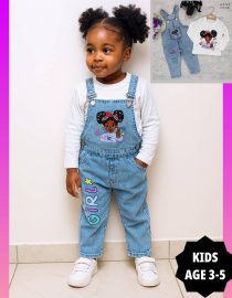 STAR GIRL WHITE TOP AND JEAN DUNGAREES SET KG009