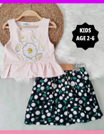 GREEN RAIN SUNFLOWER KIDS PINK AND BLACK SKIRT SET KG0014