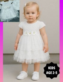 GIRLS WHITE WITH PETALS BALL DRESS KG0019